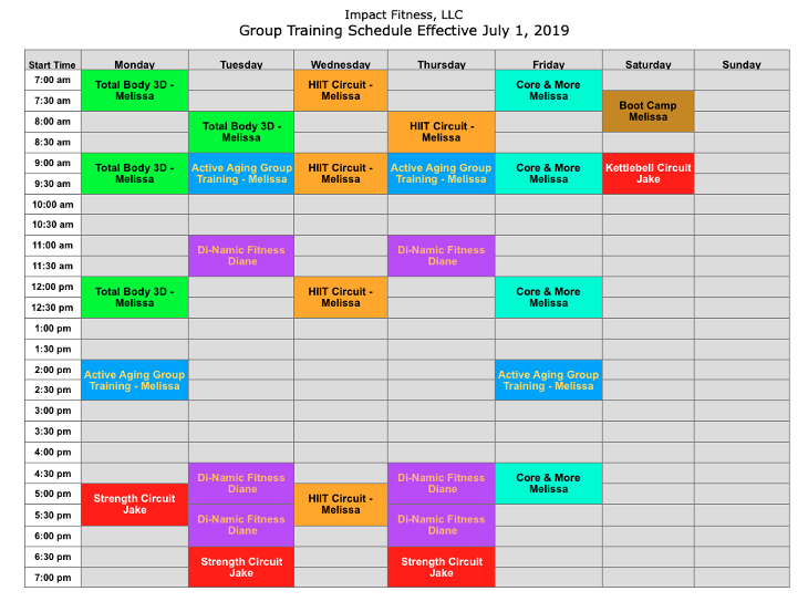 Group Schedule Eff. 7-25-2016