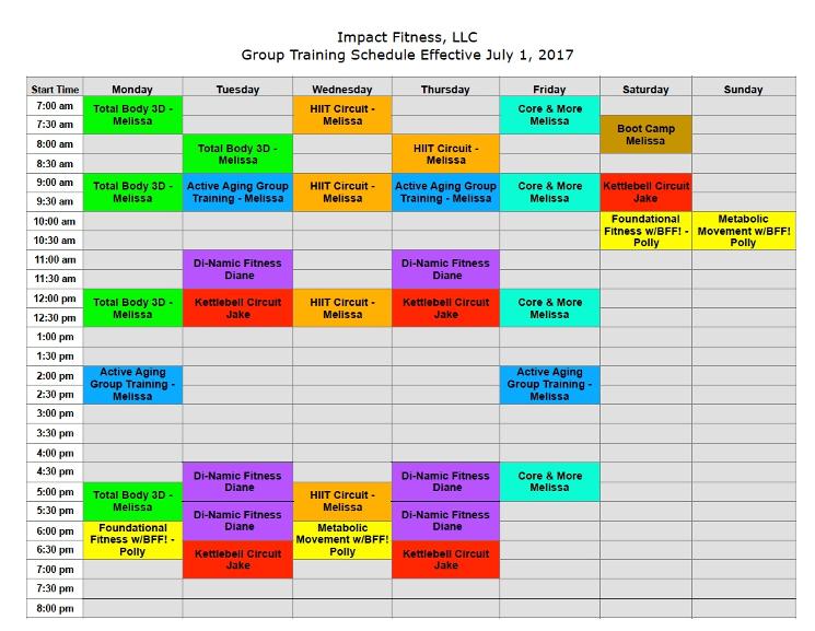 Group Schedule Eff. 7-25-2016